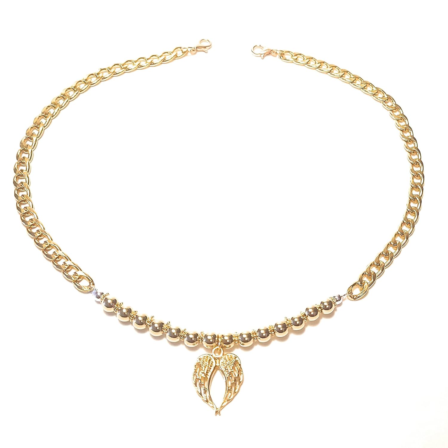 Angel Wings Heart Shades Of Gold Filigree Lace Boot Bracelet Chain 16 Inch Adjustable Size Gift Boxed