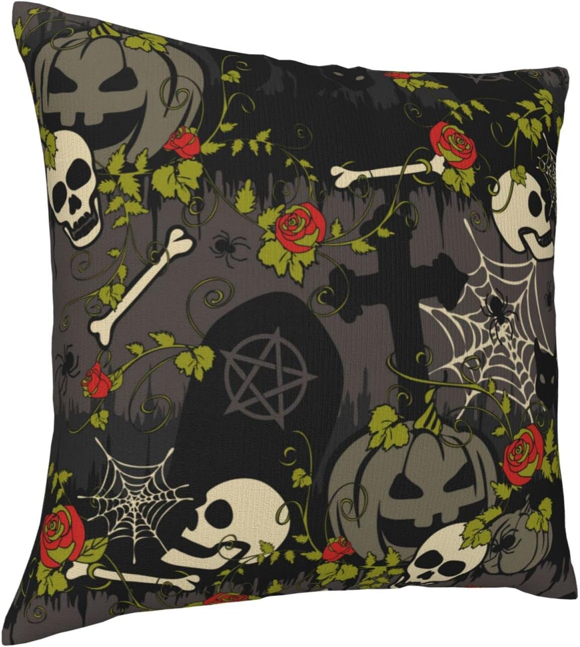 ALYYDFF Gothic Halloween with Red Roses Scary Fashion Throw Pillow Cover for Kids Pillow Case for Sofa Bed Chair Living Room Home Decorative Square