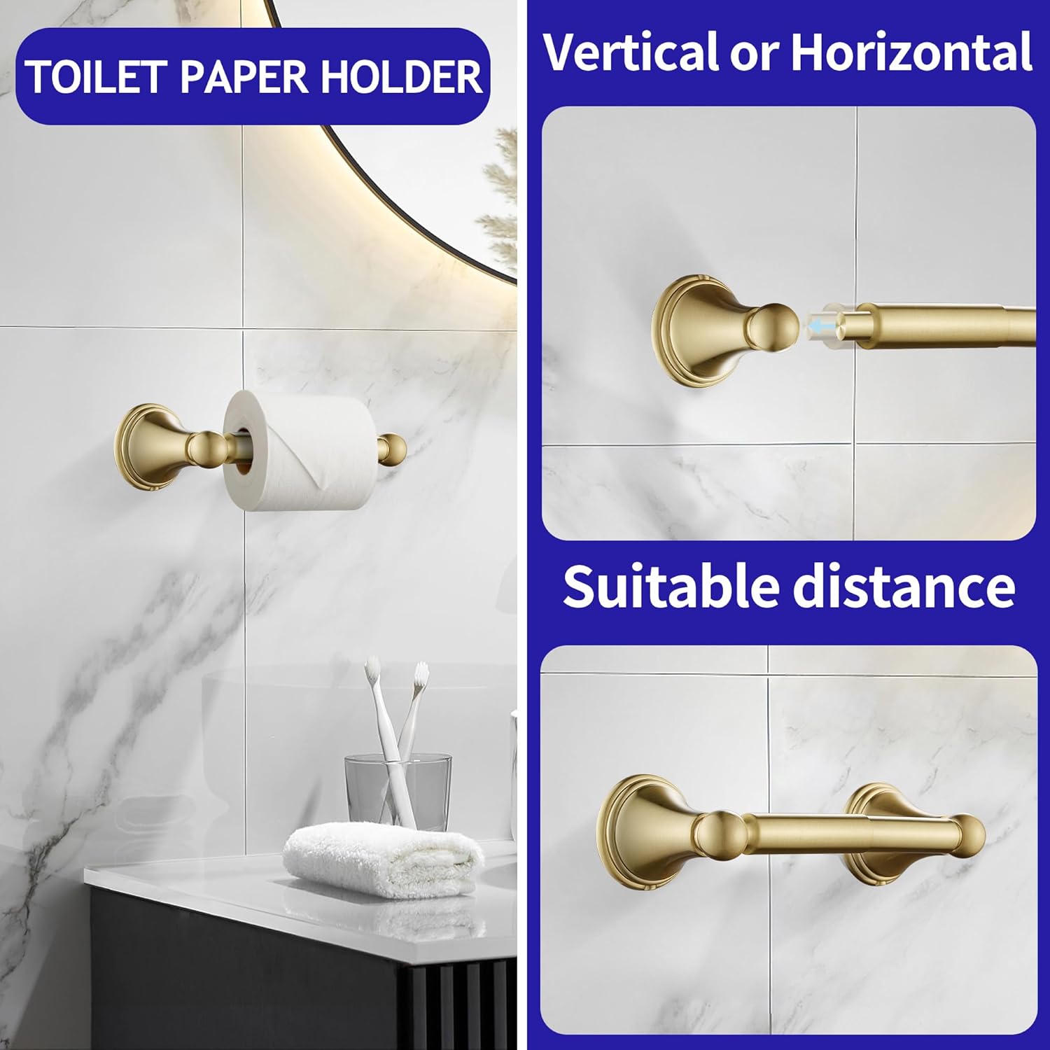 FOUTLQ Juego de accesorios de baño de oro cepillado, 5 piezas, juego de toallero de 24 pulgadas, acero inoxidable montado en la pared, juego de
