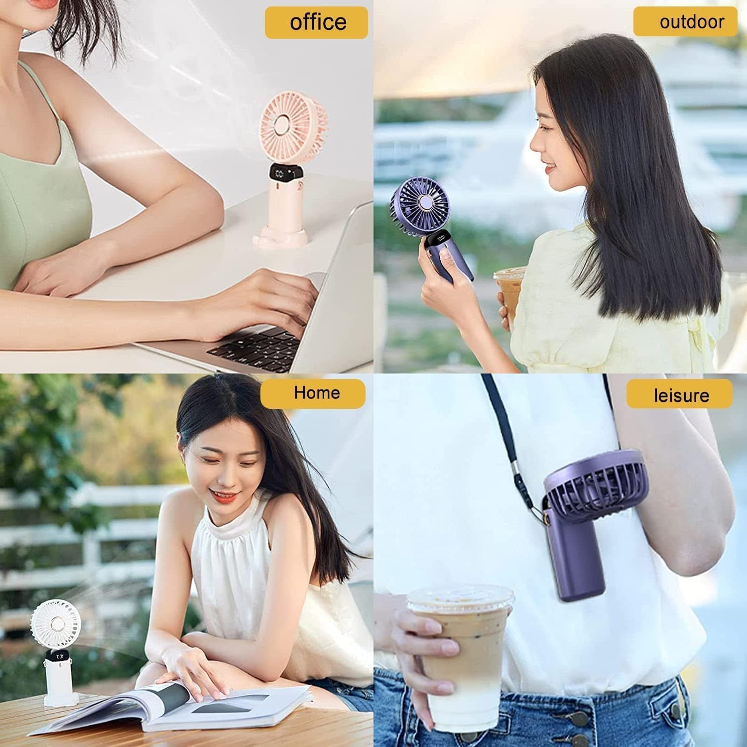 lightlux Mini ventilador portátil de mano, recargable por USB de 5000 mAh, 5 velocidades, plegable, pequeño ventilador de escritorio con pantalla