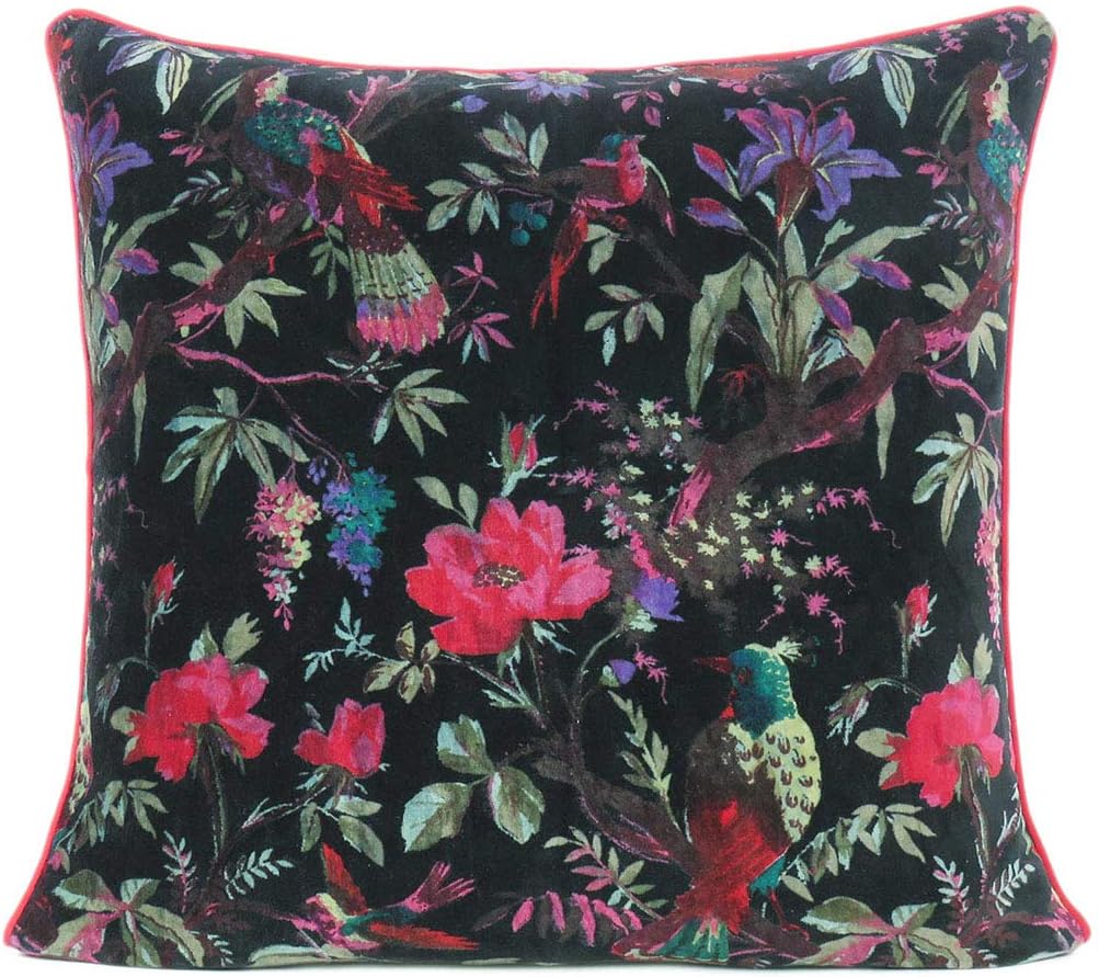 Mam Treasures – Funda de cojín de terciopelo con flores y pájaros para sofá, decoración bohemia, colorido, bohemio, chic, indio, hecho a mano, solo