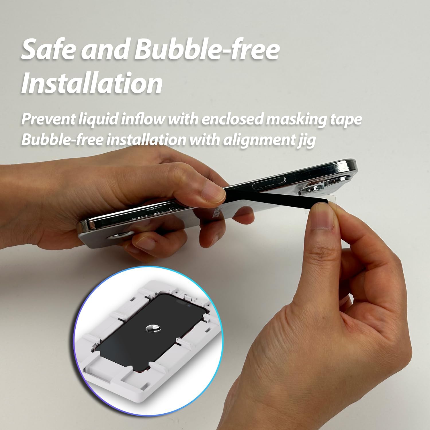 DOME GLASS Whitestone – Protector de pantalla compatible con iPhone 15 Pro Max kit fácil de instalar, protector de pantalla para teléfono