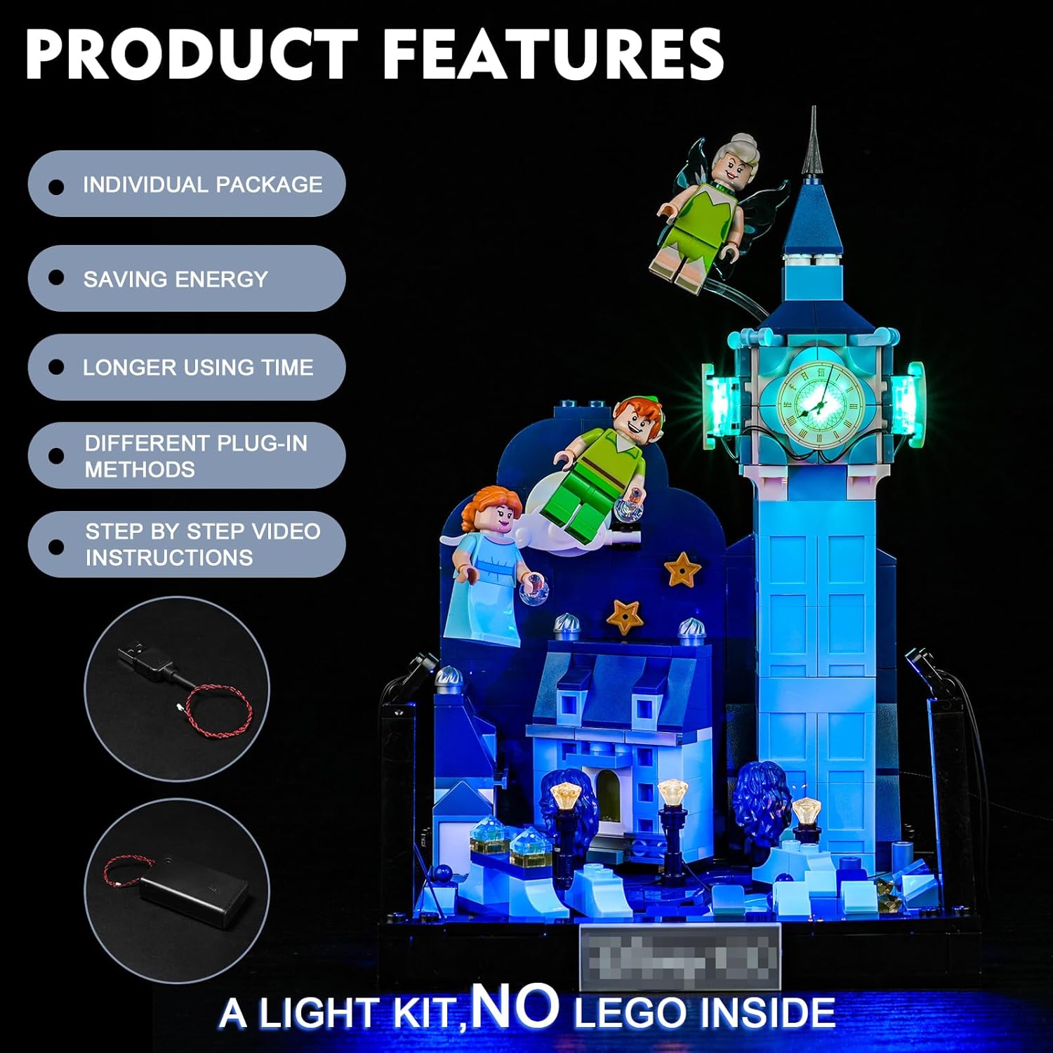 BrickBling Luz LED para Lego Disney Peter Pan y Wendy’s Flight Over London, kit de iluminación creativa compatible con Lego 43232 (solo luces, sin