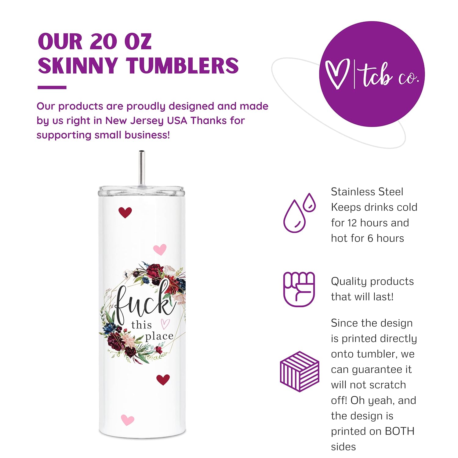 Fuck This Place Funny Gift For Coworker 20 oz Stainless Steel Skinny Tumbler With Clear Lid and Metal Straw