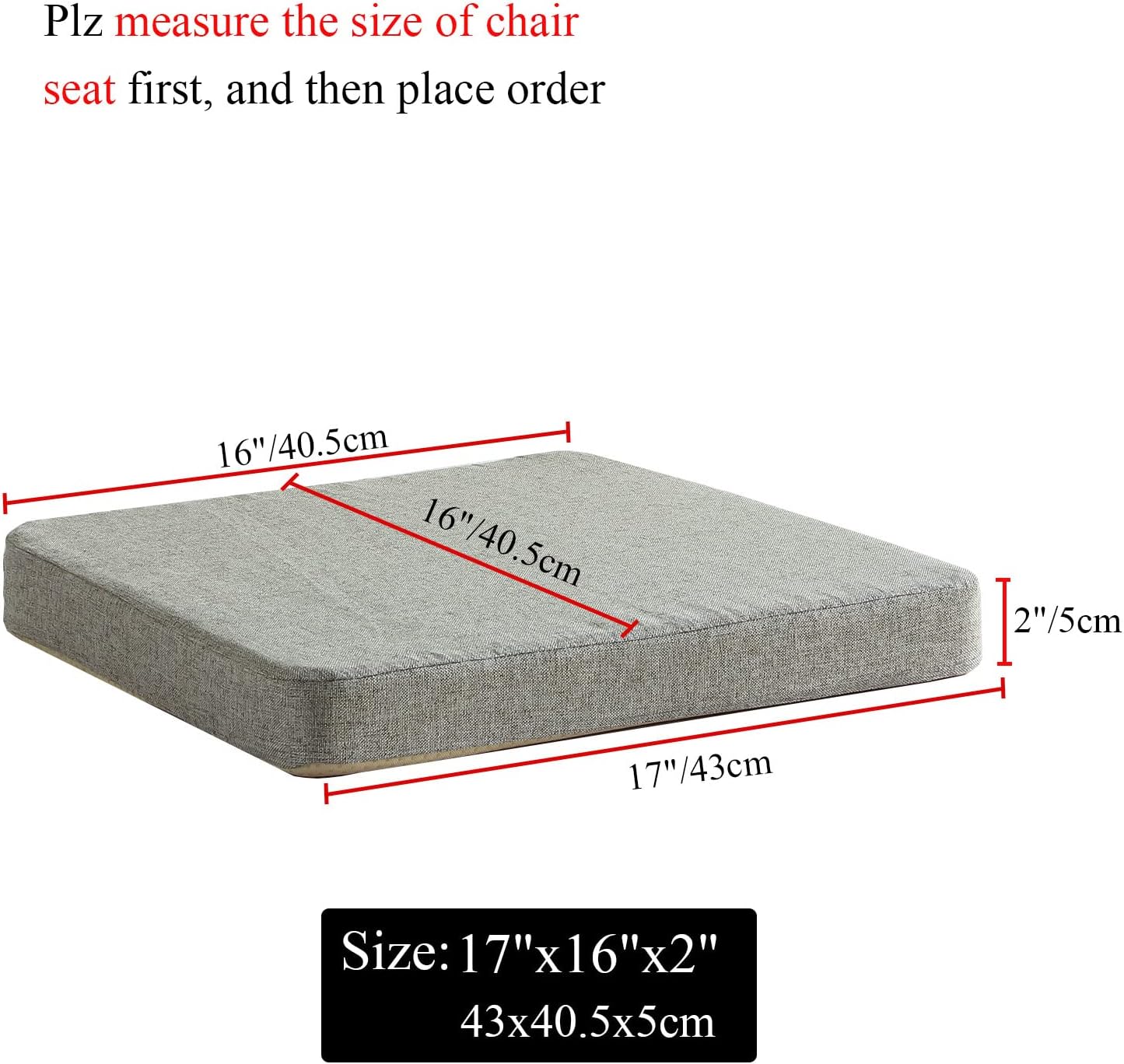 Juego de 2 cojines para sillas de comedor con lazos, antideslizantes, de espuma viscoelástica, para muebles de patio al aire libre, 17 x 16
