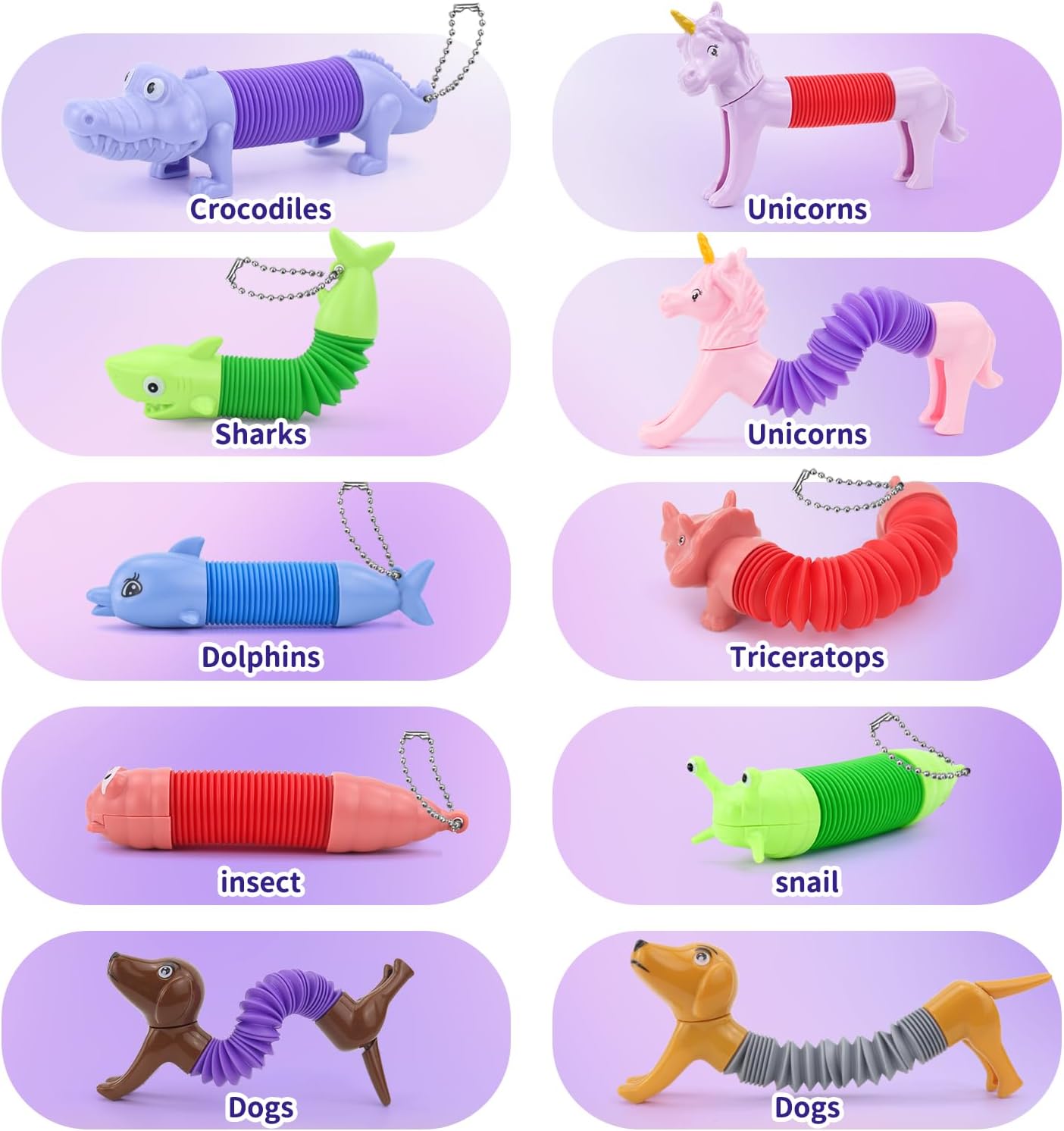 Tubos de animales Fidget Toys, rellenos de cesta de Pascua para niños pequeños, paquete de 10 tubos sensoriales para niños pequeños, juguetes para