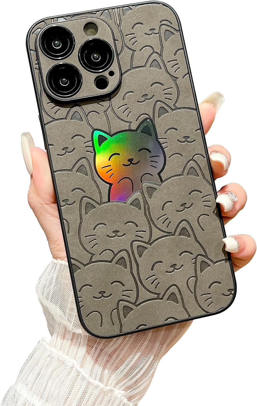 SPOBIT Compatible con iPhone 13 Pro Max, funda láser con bonito patrón de gato para mujeres y hombres, protección completa de la lente de la cámara,