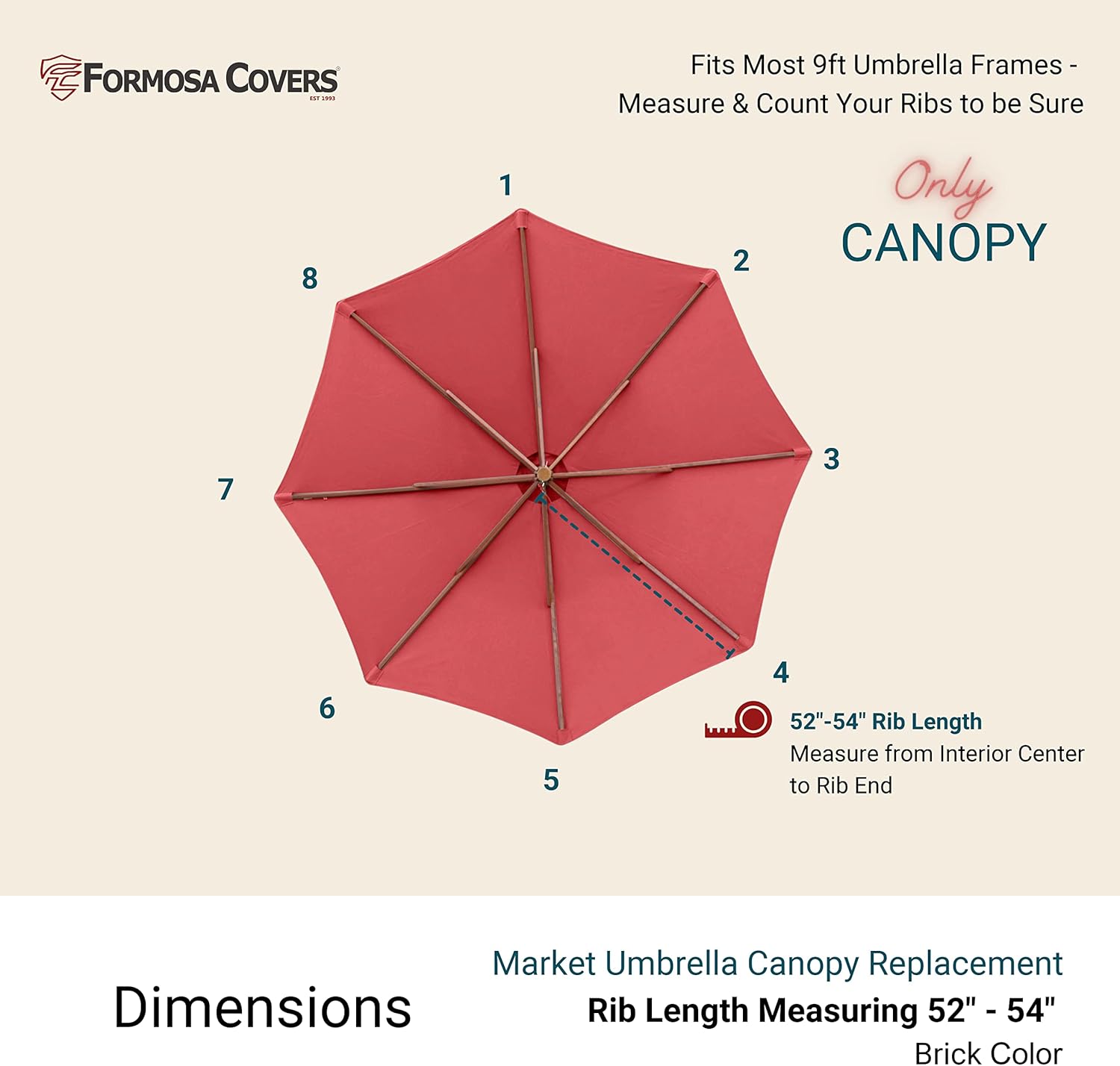 Formosa Covers Toldo de sombrilla para patio de 9 pies  Reemplazo de toldo de 8 varillas  Protección UV 300D y resistente al agua  Cubierta de