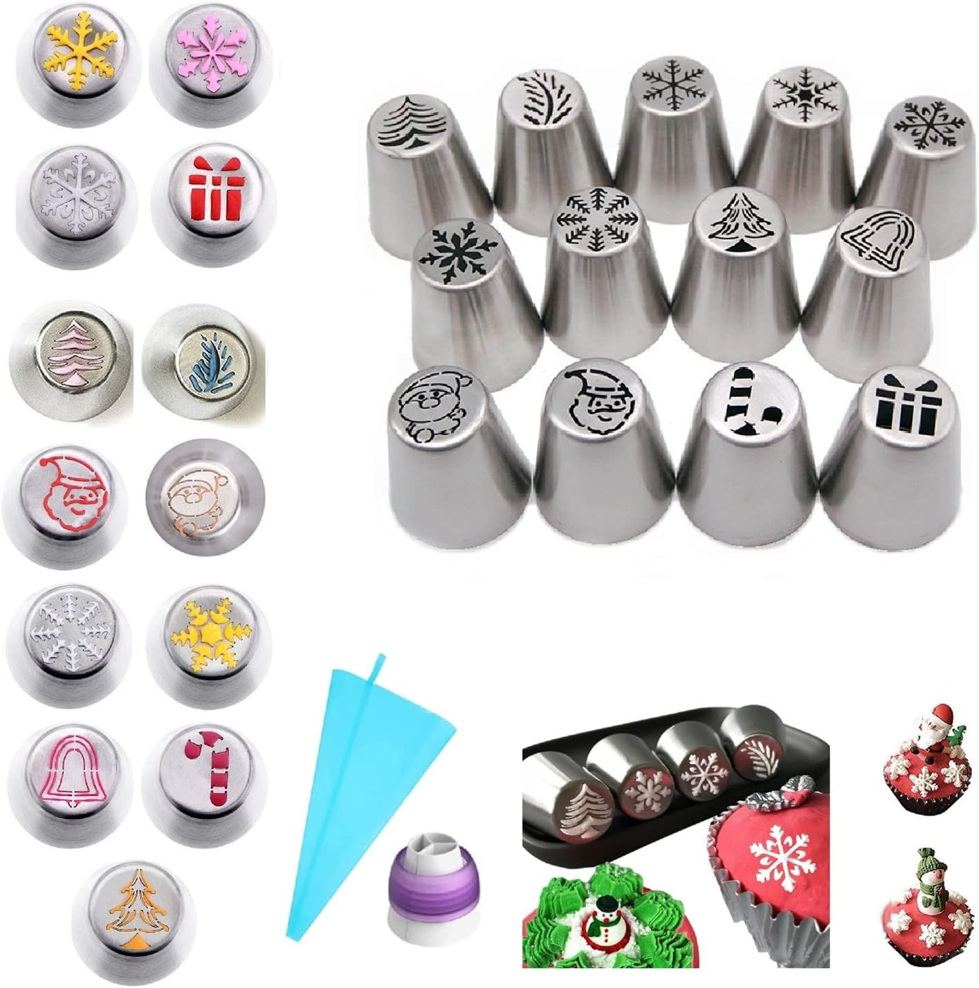 Juego de boquillas de Navidad, 15 piezas, boquillas de glaseado de flores de Navidad, boquillas de decoración de pasteles, herramientas para hornear