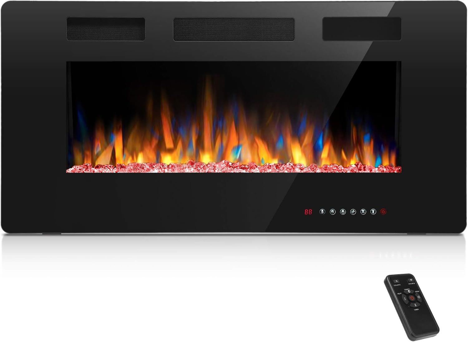 Chimenea eléctrica Finefind empotrada, ultra delgada, de 3.8 pulgadas de inserción, montada en la pared o encastrada, de fácil instalación con mando