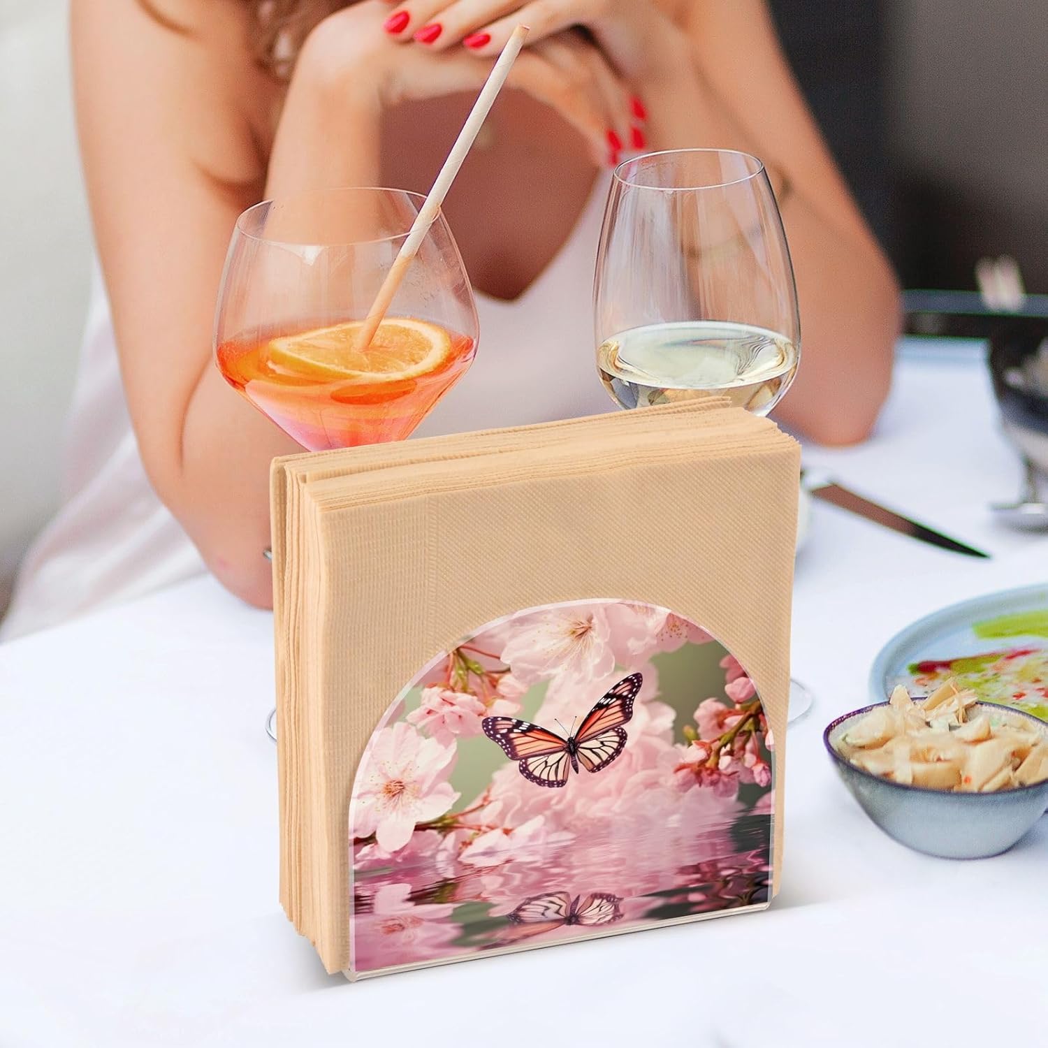 Napkin Holder Streamside Butterfly Napkin Holders for Tables, Clear Acrylic Napkin Holders Cocktail Napkin Holder for Kitchen Restaurant Bar Home