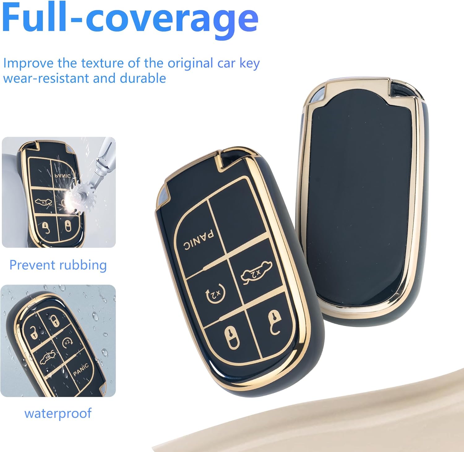 Funda para llave de automóvil para Jeep y Dodge con llavero dorado para Grand Cherokee Renegade Chrysler Durango Challenger Journey Caravan RAM