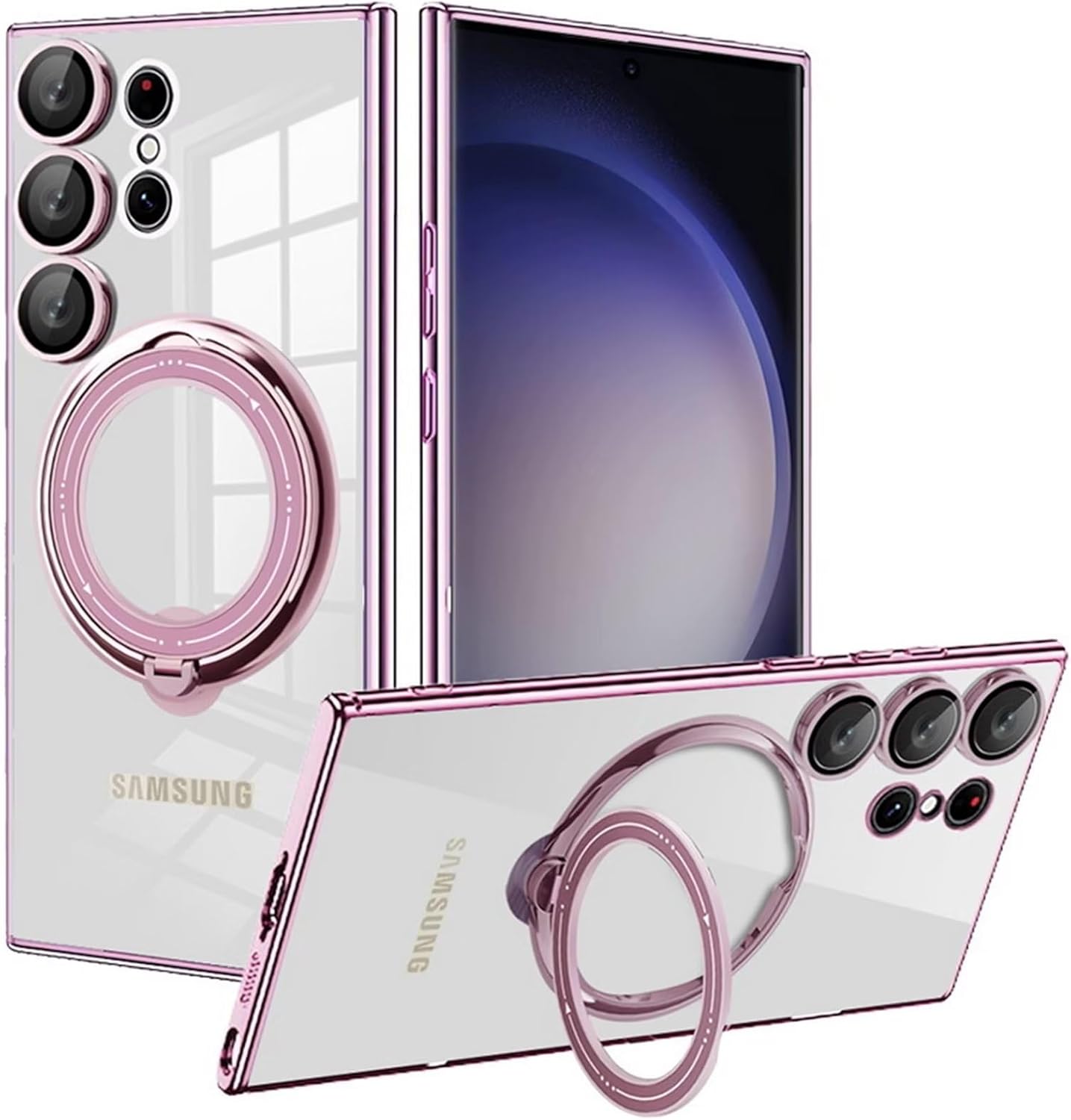 FCSWEET Fundas magnéticas transparentes compatibles con Samsung A32 4G, compatible con soporte de anillo MagSafe, soporte plegable invisible,