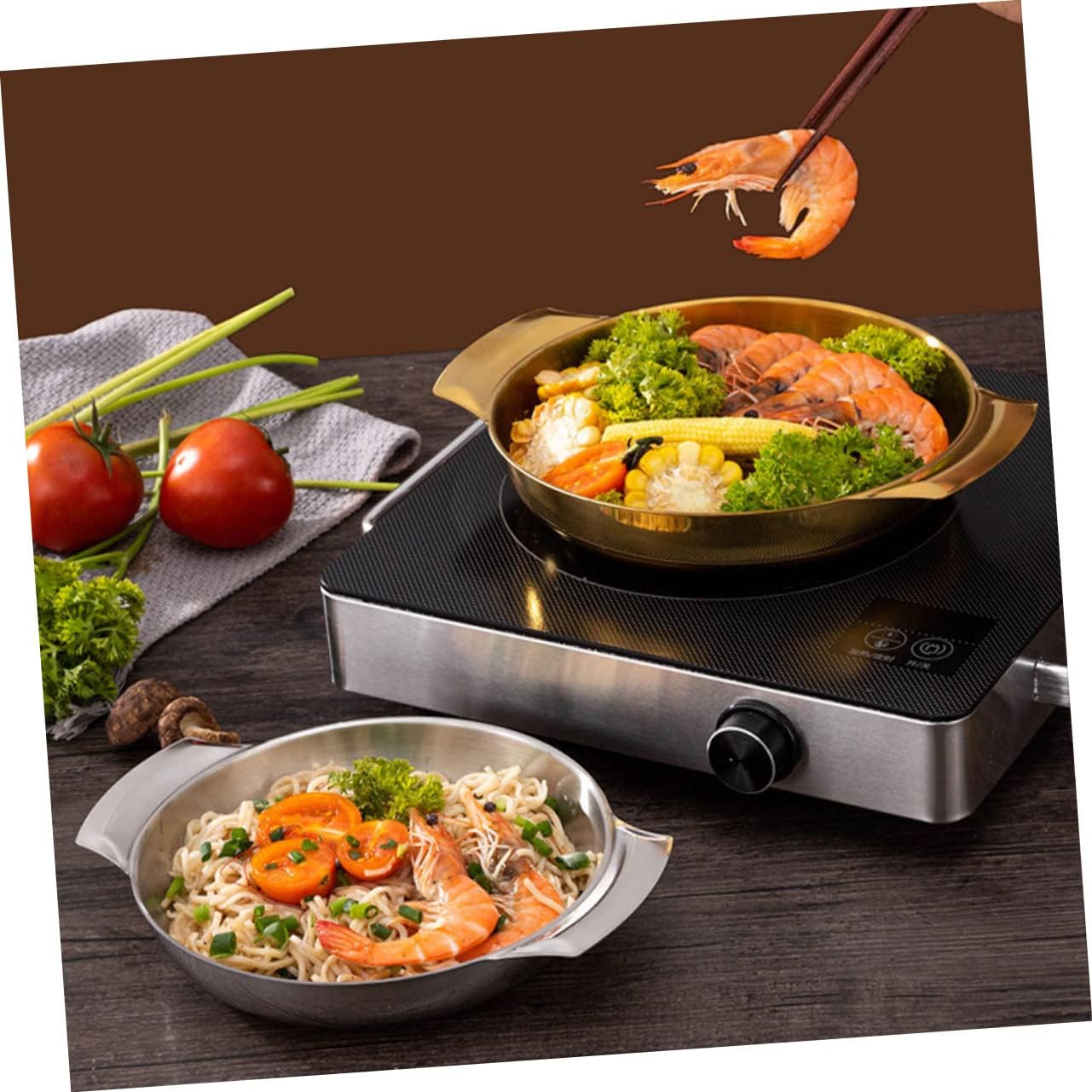 HOMSFOU Amphora – Tazones de acero inoxidable para cocina, paella, parrilla, utensilios de cocina, sartenes de inducción, sartén para wok, bandeja