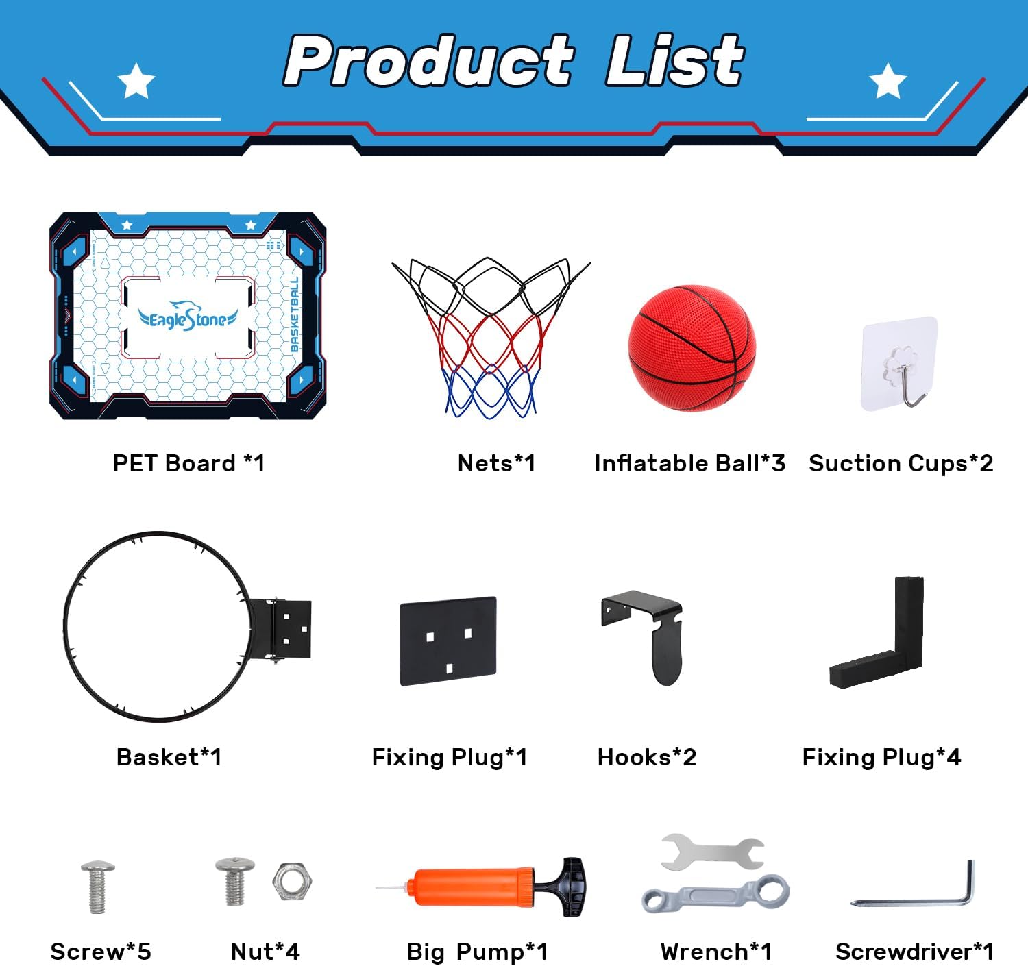 EagleStone Aro de baloncesto para interiores para niños, mini aros de baloncesto sobre la puerta, juego de baloncesto montado en la pared, juguetes