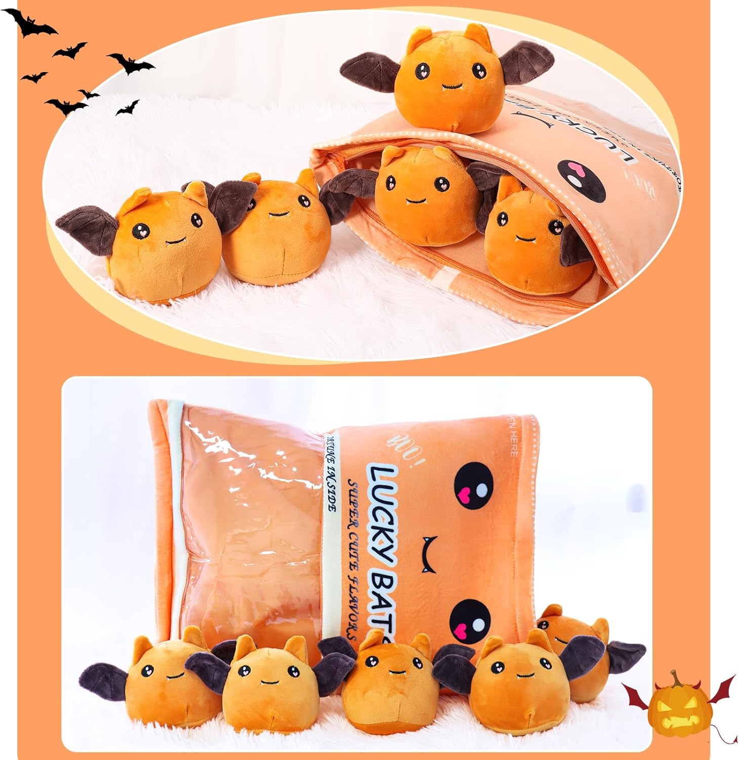 Almohada de felpa, juguetes de peluche de murciélagos extraíbles, bolsa de peluches de murciélago, almohada de felpa de murciélago de peluche,