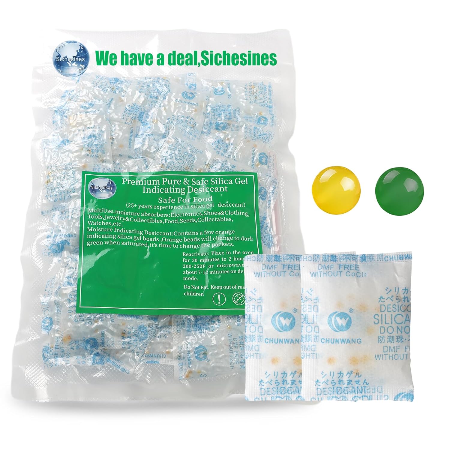 Paquetes de 0.18 oz 100 paquetes de gel de sílice de grado alimenticio para almacenamiento de grado alimenticio con cuentas indicadoras, absorbentes