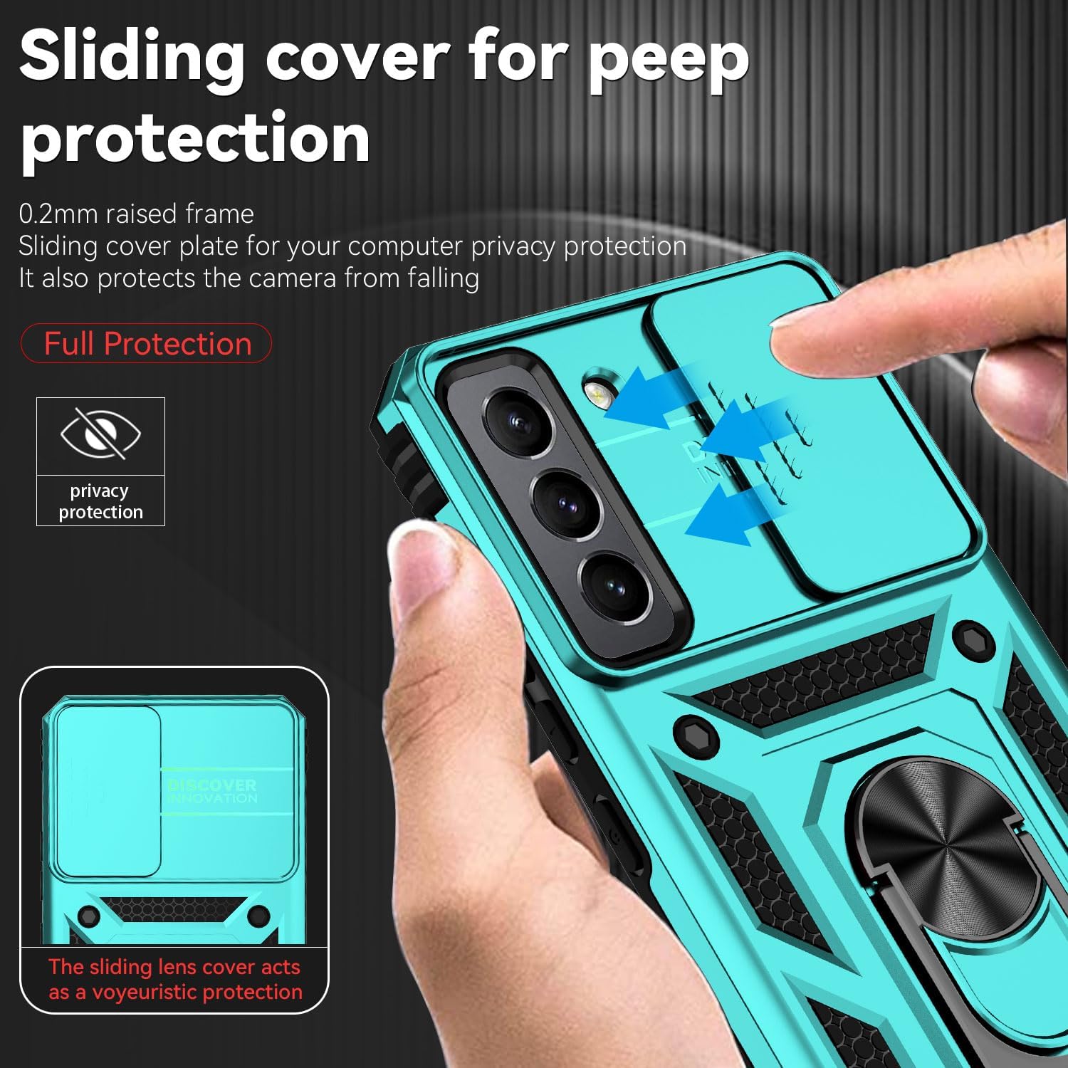 Funda para Samsung Galaxy S22 con cubierta para lente de cámara, protector de pantalla HD, doble capa de grado militar a prueba de caídas, soporte