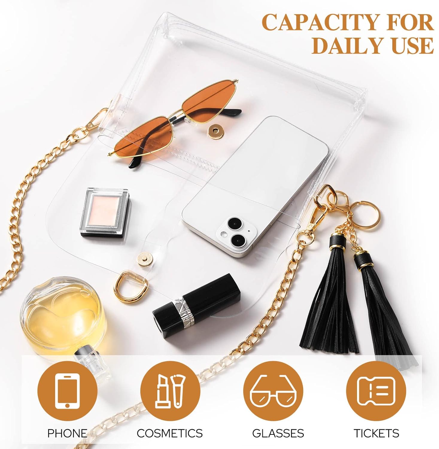 HULISEN Clear Purse, Clear Bag Stadium Approved for Women, PU Leather Transparent Crossbody Bag for Concert, Sport Event