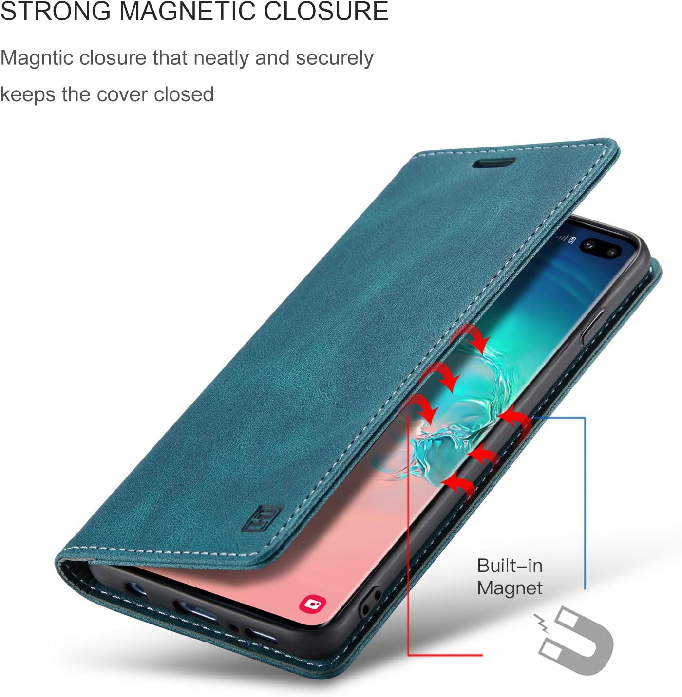 Para Samsung Galaxy S10 Case, Vintage Wallet Case Card Holder Kickstand Funda de cuero con tapa magnética incorporada para Galaxy S10 – Azul