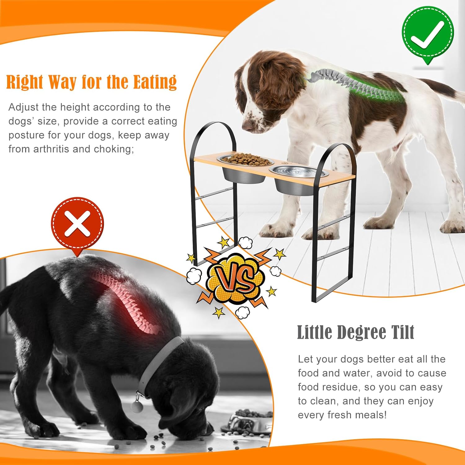 Cuencos elevados para perros, cuencos elevados ajustables para perros con 2 cuencos de acero inoxidable, soporte de bambú para alimentos para