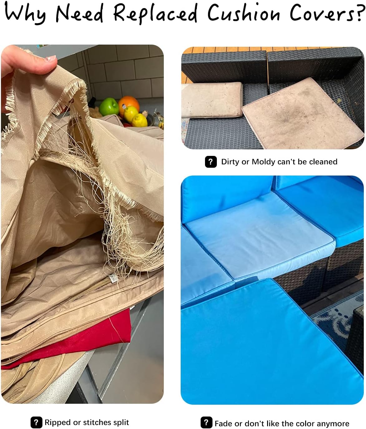 Juego de 2 fundas de repuesto para cojines de asiento de patio al aire libre y respaldo para sofá seccional, sofá biplaza y muebles, a prueba de