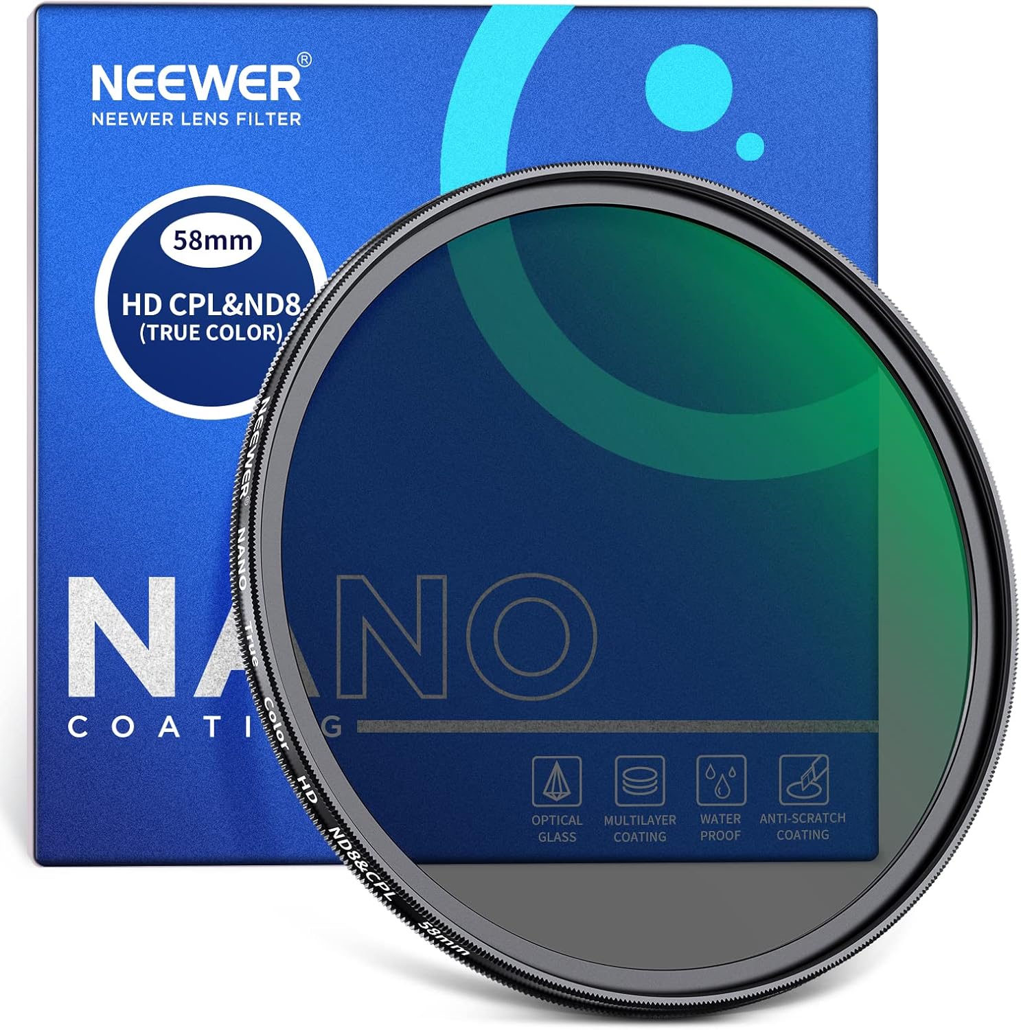 NEEWER CPL de color verdadero de 2.283 in con filtro ND8 2 en 1, filtro ND de 3 paradas y filtro polarizador circular combinado con vidrio óptico HD