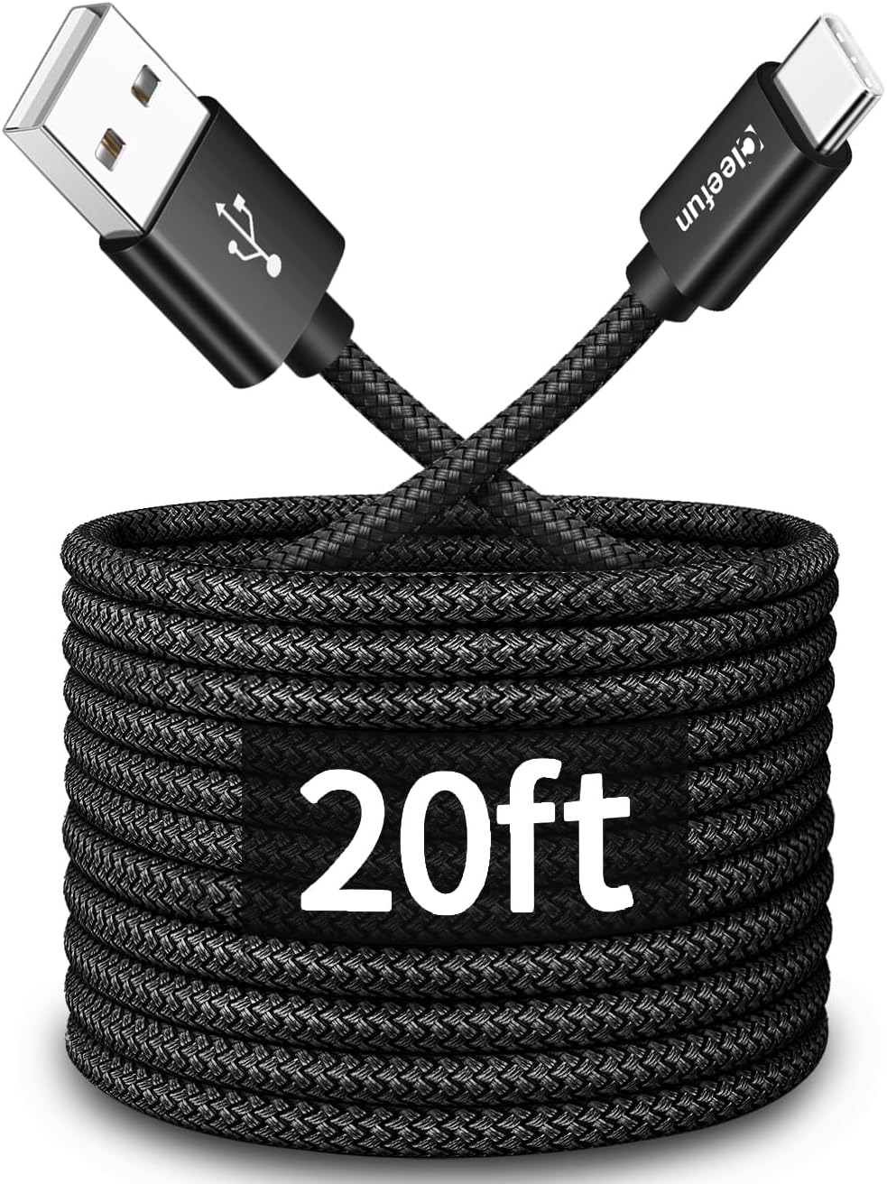 CLEEFUN Cable tipo C de 20 pies de largo, USB A 2.0 a USB C, cable de carga trenzado de nailon compatible con Samsung Galaxy Note, L-G, Moto, Pixel,