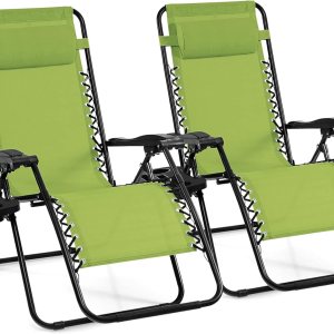 Giantex 2 sillas de gravedad cero, tumbona para exteriores con soporte para tazas, sillas plegables para patio, piscina, césped, balcón Giantex 2 sillas de gravedad cero, tumbona para exteriores con soporte para tazas, sillas plegables para patio, piscina, césped, balcón