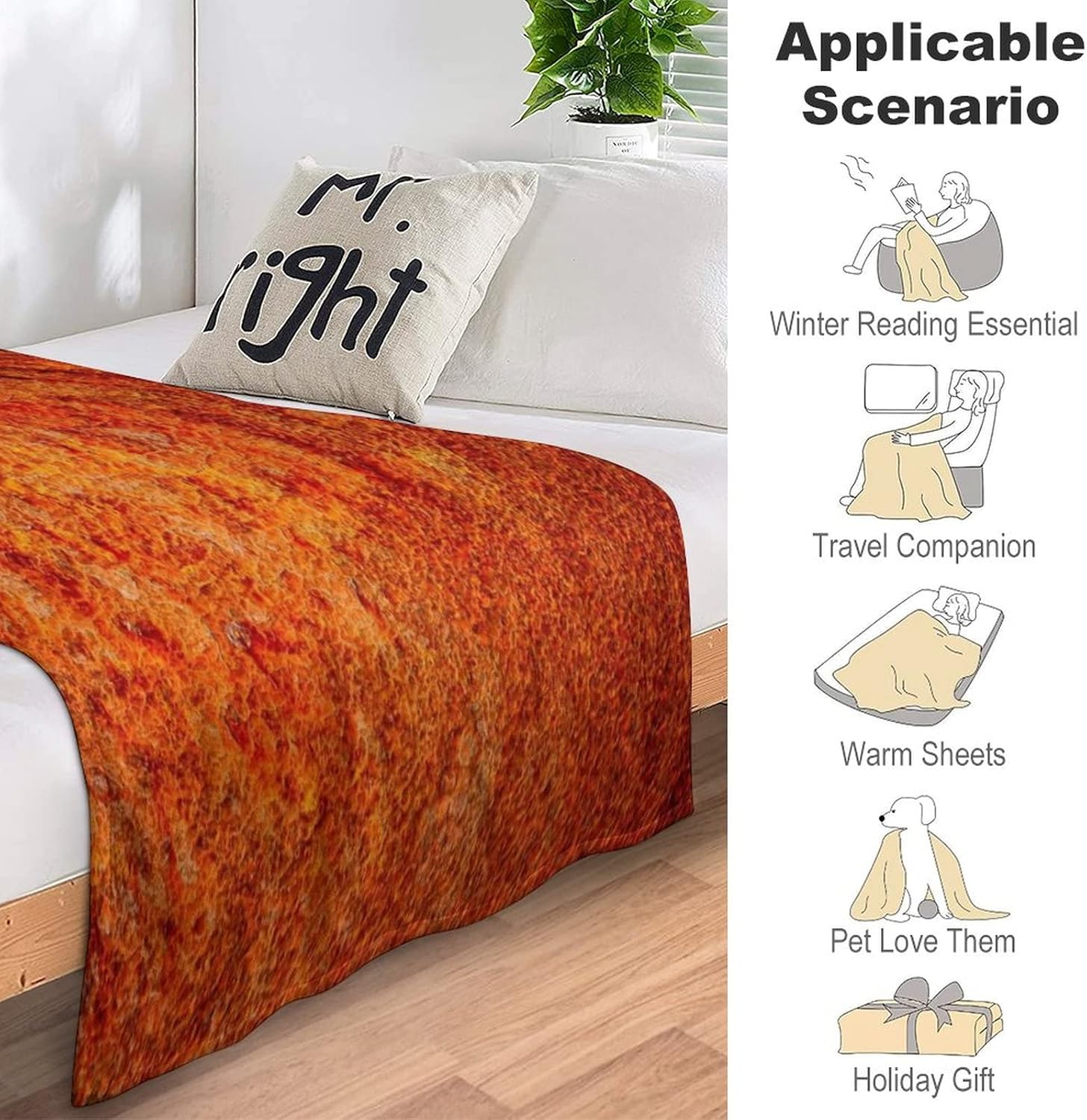 Manta de franela de forro polar naranja quemado de 50 x 40 pulgadas, ligera y esponjosa, para invierno y otoño, acogedora y suave para decoración