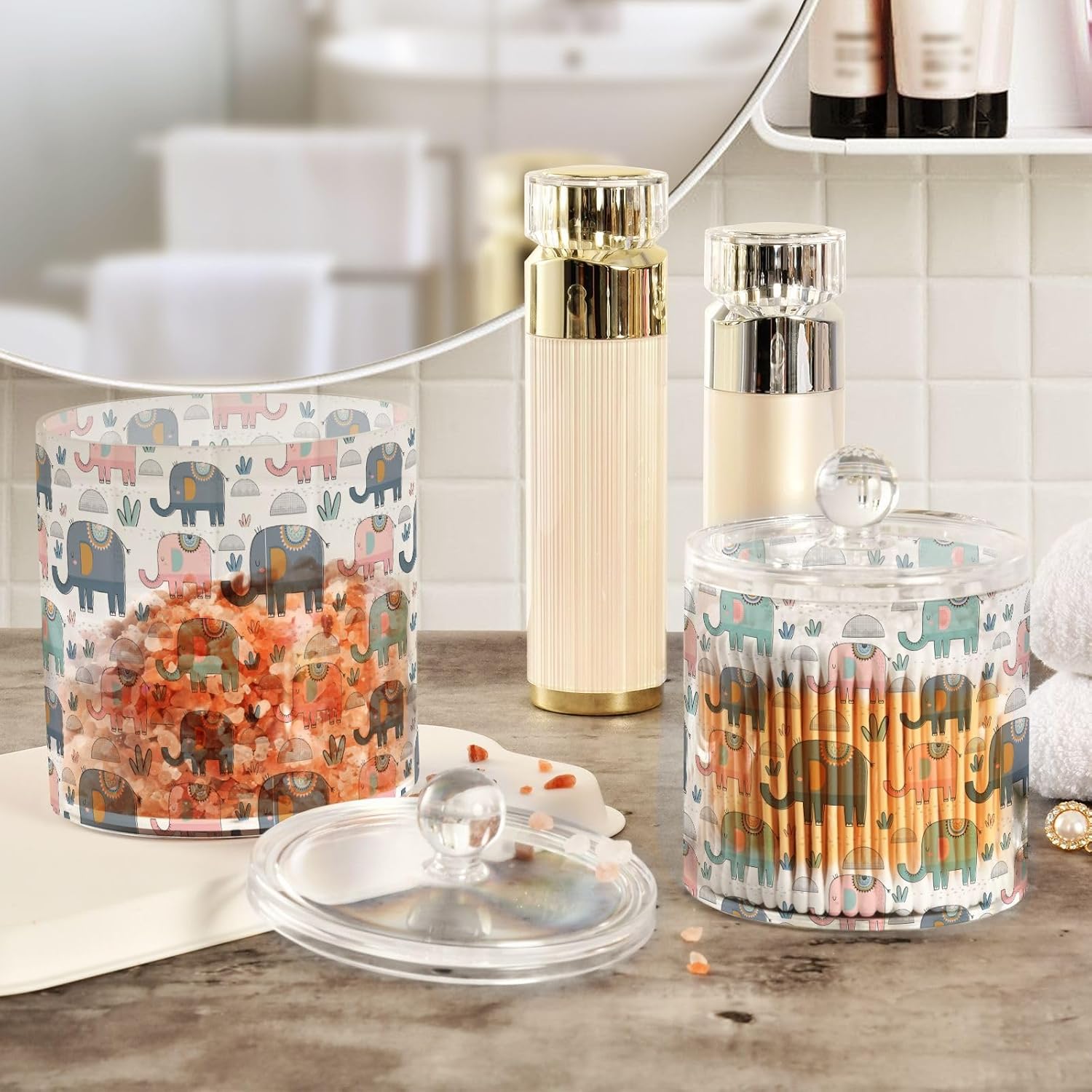 Tarros de elefantes con tapas, tarros decorativos para baño, recipientes para lavandería, contenedor de bolas de algodón para dormitorio, artículos