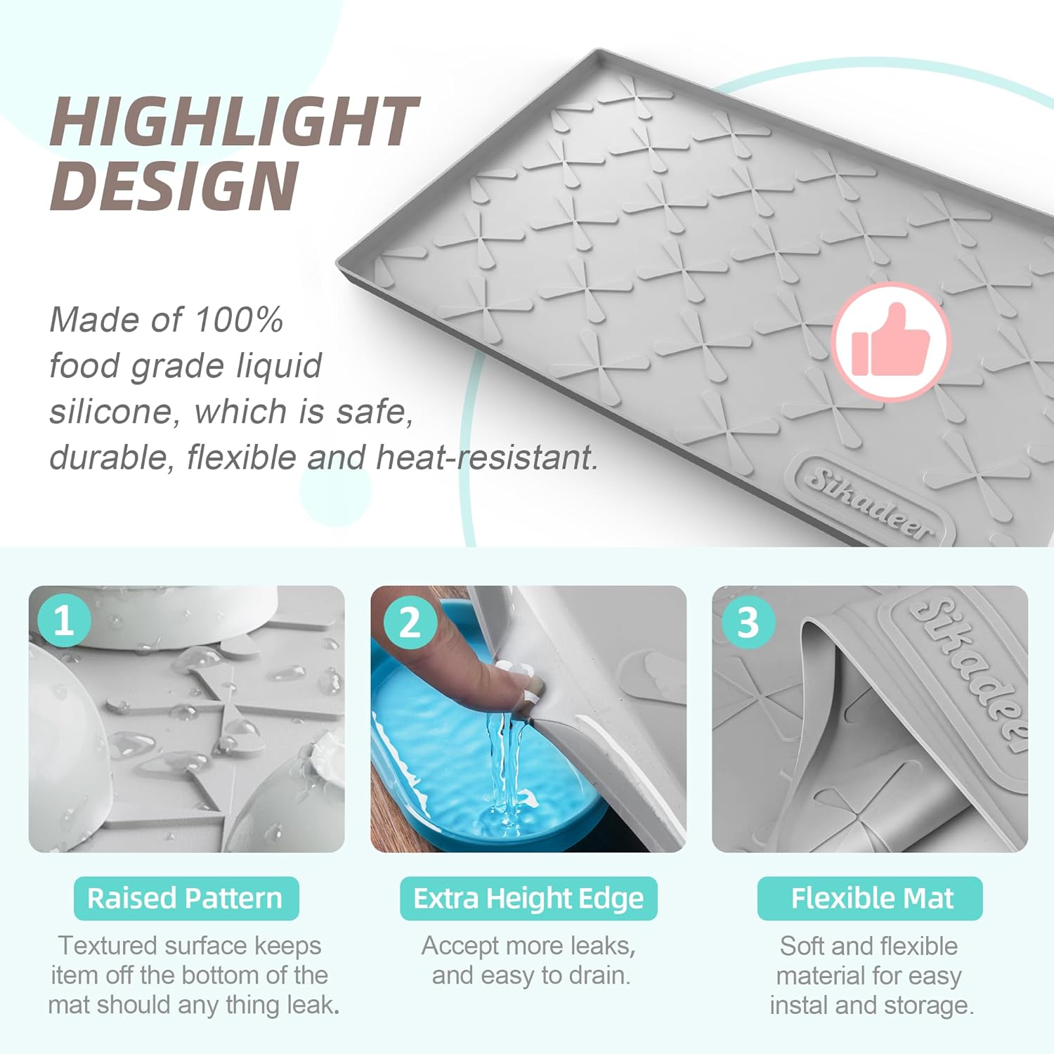Tapete para debajo del fregadero para cocina, impermeable, 25 x 22 pulgadas, tapete de silicona para gabinete para baño, organizador debajo del