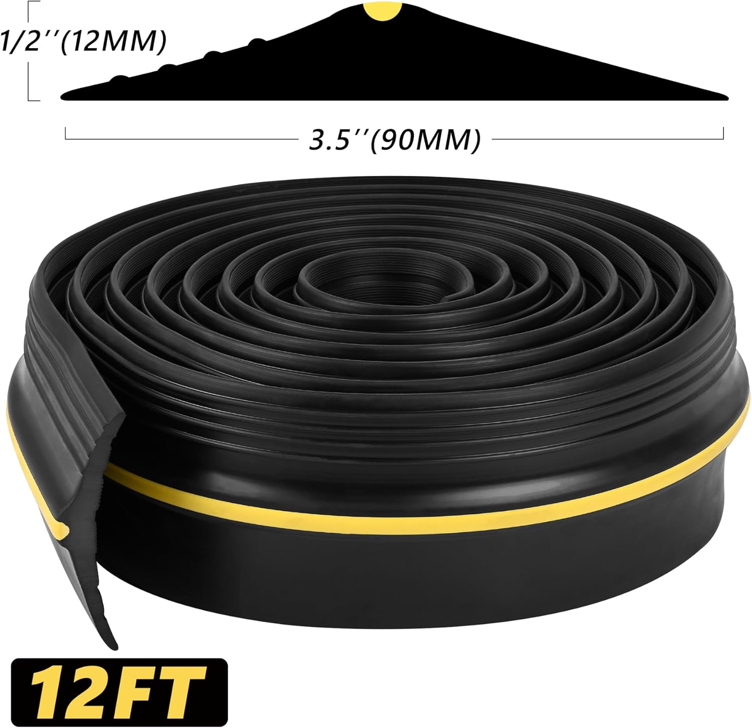 MYFAMIREA Tira de sello de umbral inferior de puerta de garaje de 12 pies con adhesivo y sellador negro de 10.1 fl oz, sello universal de goma para