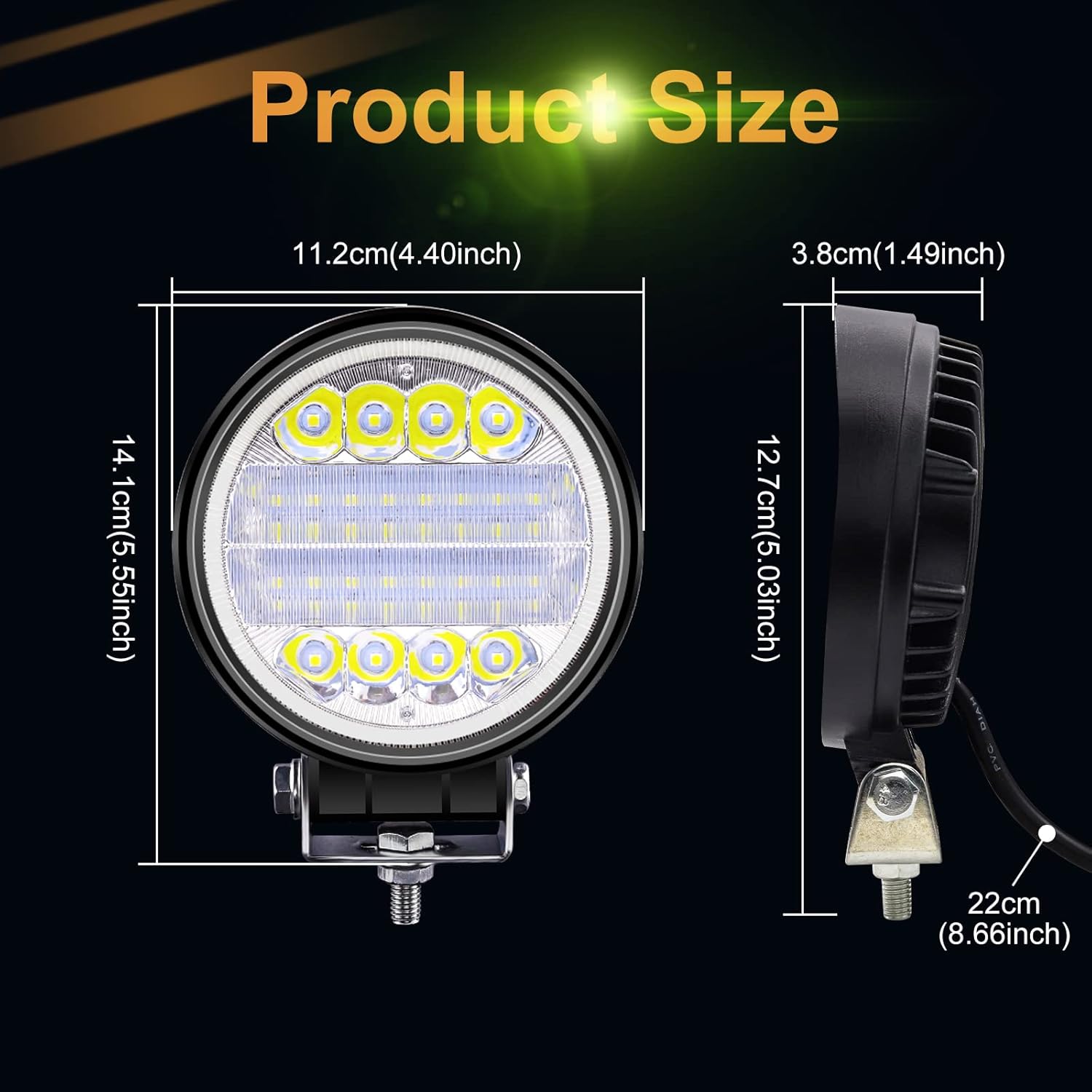2 cápsulas de luz LED de 4.5 pulgadas, luces de trabajo combinadas de inundación de punto redondo de 72 W, luces de conducción antiniebla con vainas