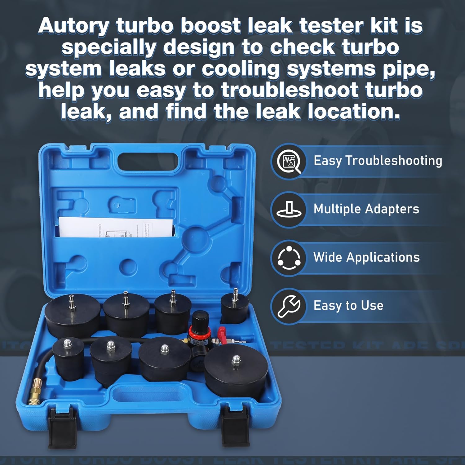 Kit de probador de fugas de presión de aire turbocompresor, probador de fugas de presión de aire, probador de fugas Turbo Boost con 4 pares de