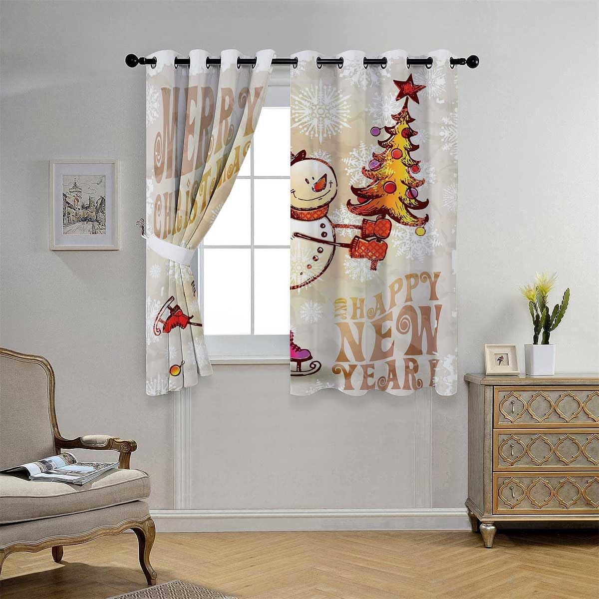 YANFENQI Cortinas para Habitacion Christmas Grommet Short Curtains for Closet with No Door Room Darkening 55Inch Width by 72Inch Length,2 Panels