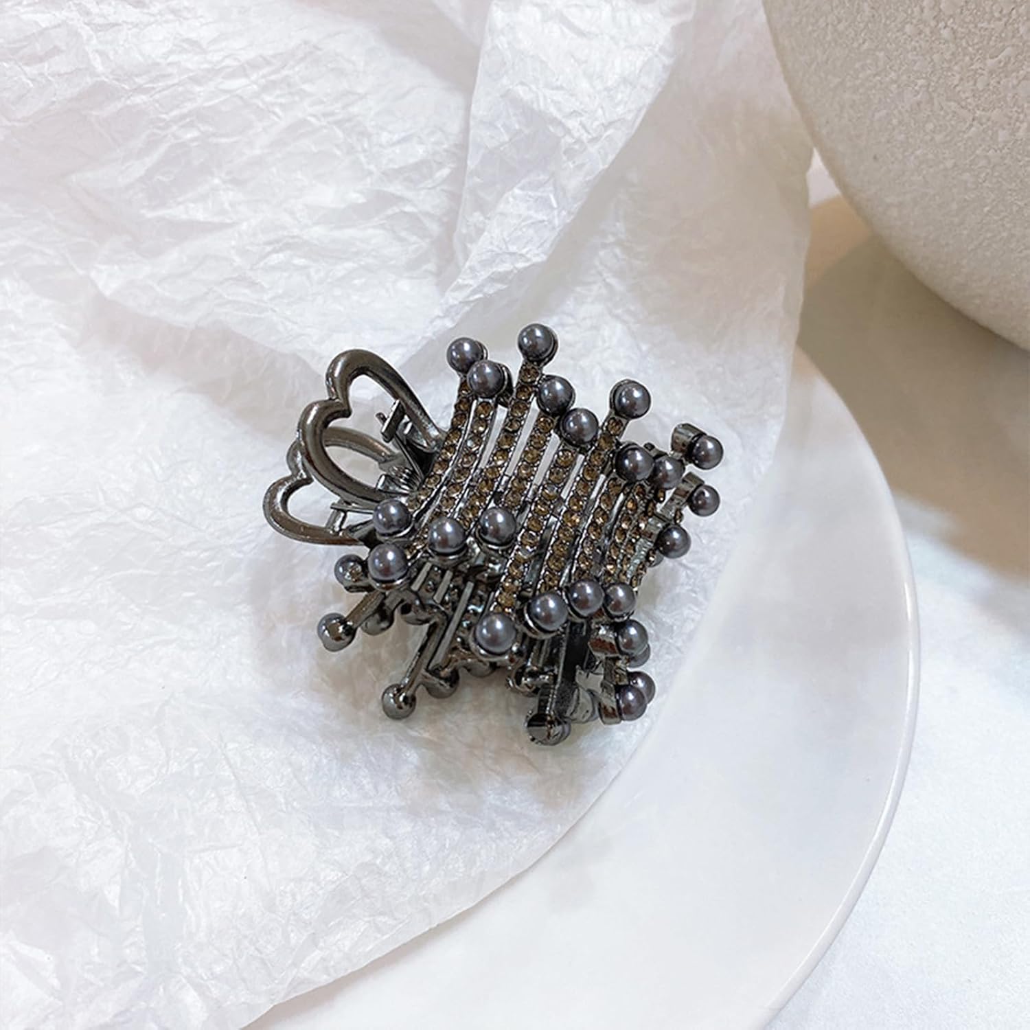 2 pinzas pequeñas de diamantes de imitación para el cabello, perlas de metal, pinza de cola de caballo de cristal, para mujeres y niñas, accesorios