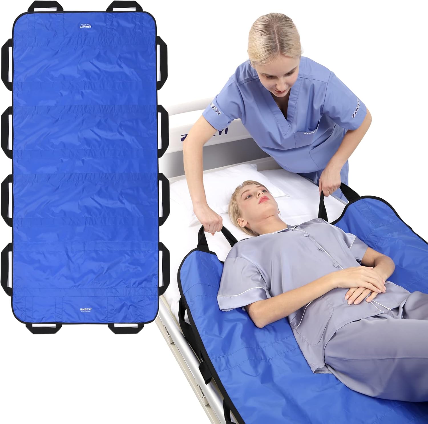 ZHEEYI Almohadilla de cama multiusos de 72 x 40 pulgadas con asas reforzadas, hoja de transferencia reutilizable y lavable para girar, levantar y