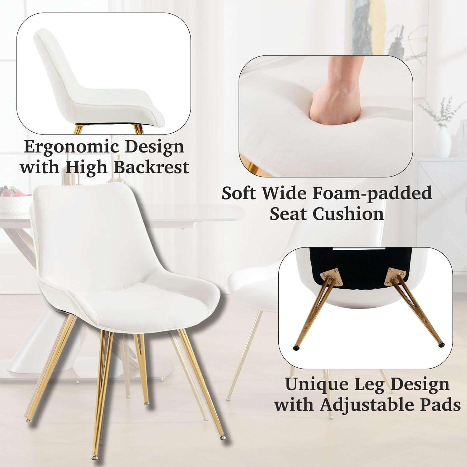 DUOMAY Juego de 2 sillas de comedor modernas, de terciopelo, tapizadas, sin brazos, sillas de sala de espera con patas de metal dorado para cocina,