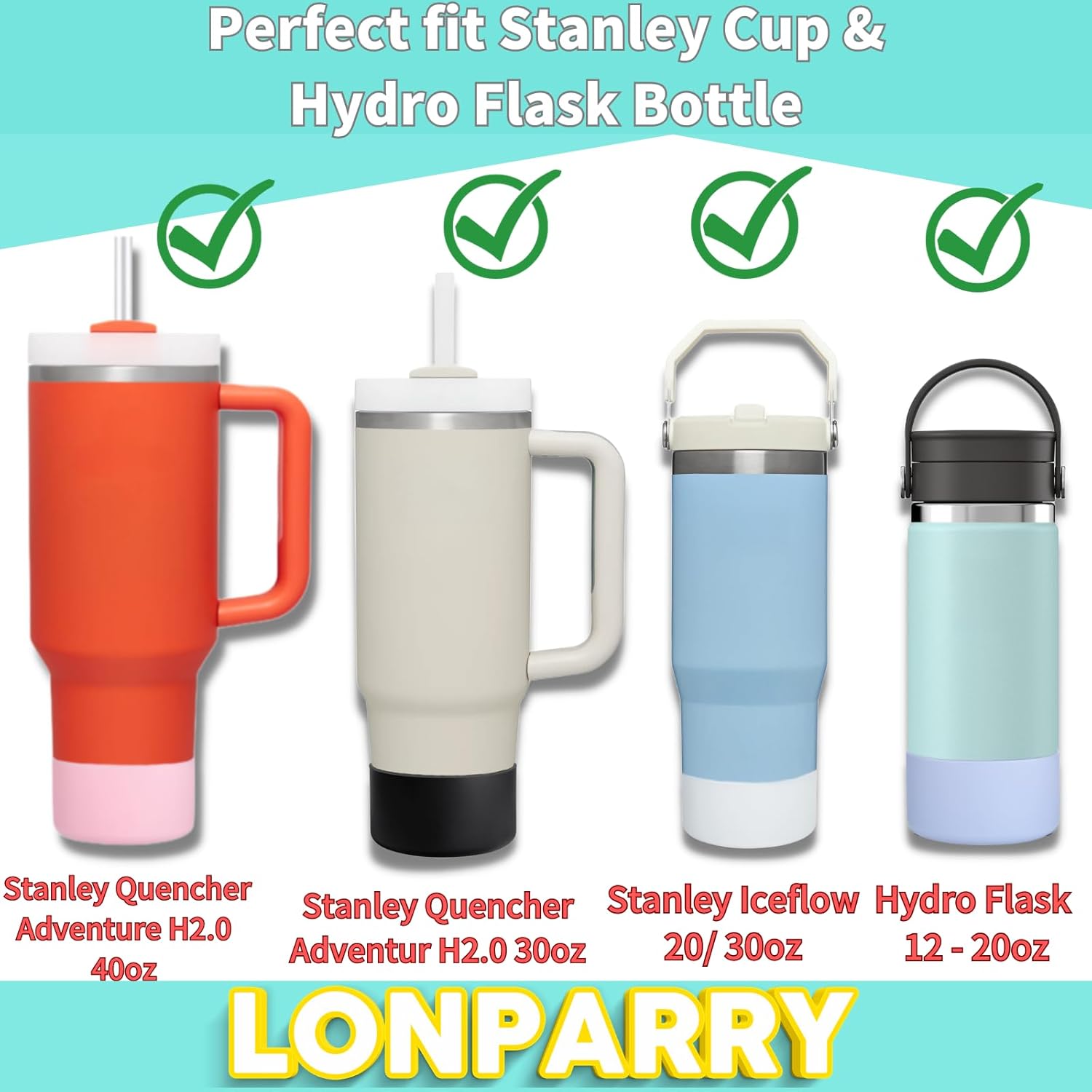 Stanley – Paquete de 2 botas de silicona para vaso Stanley 40 30 oz Quencher Adventure, bota inferior para Stanley IceFlow Flip 30 20 oz, funda
