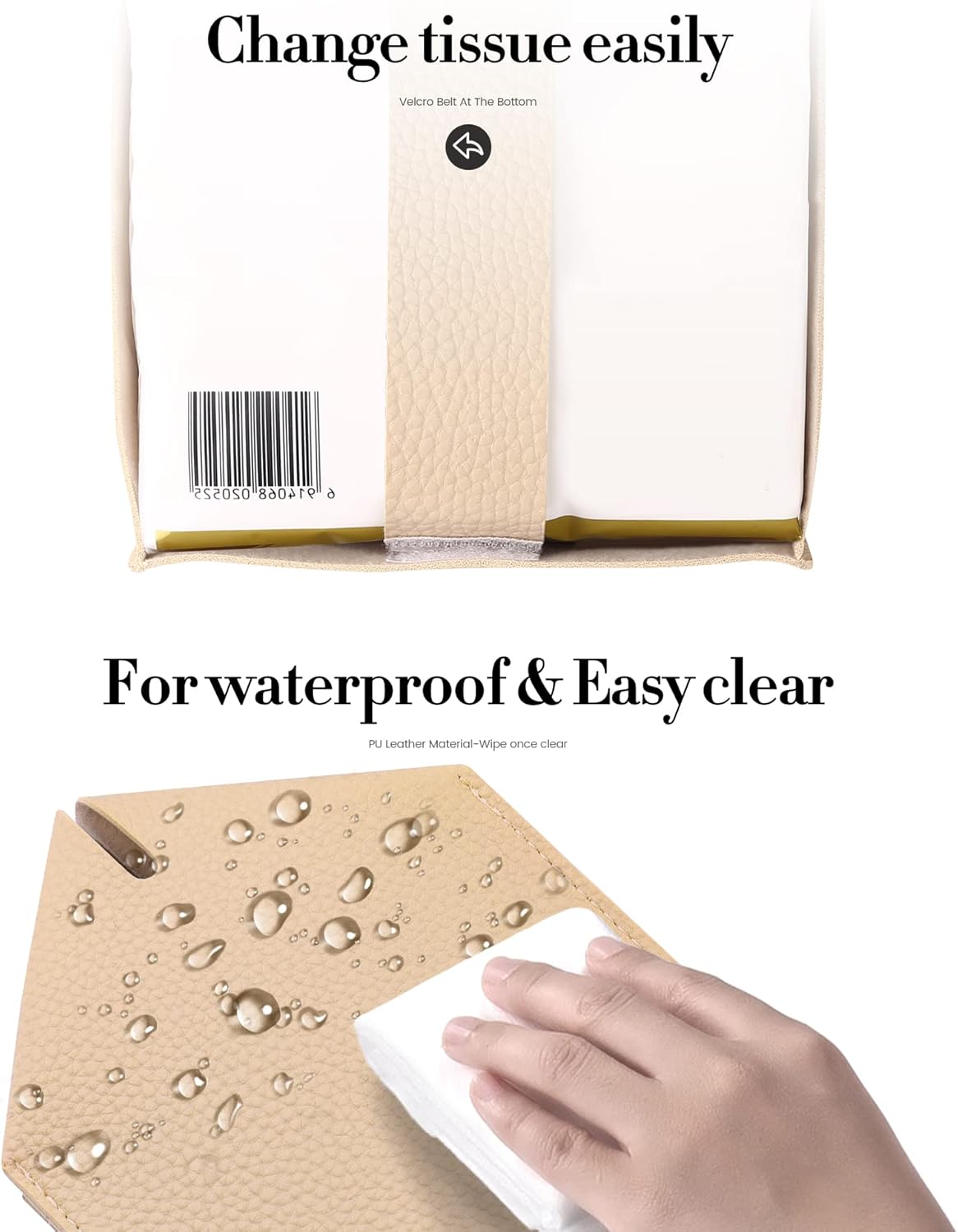 Funda para caja de pañuelos, soporte cuadrado de piel sintética, moderno organizador de papel facial, 5 x 5 x 5 pulgadas, doble beige
