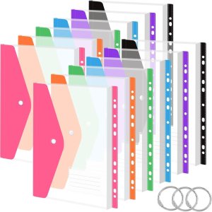 Paquete de 12 sobres de plástico con 11 agujeros, carpetas expandibles para documentos de 234 anillos con botón a presión y etiquetas, hojas sueltas Paquete de 12 sobres de plástico con 11 agujeros, carpetas expandibles para documentos de 234 anillos con botón a presión y etiquetas, hojas sueltas