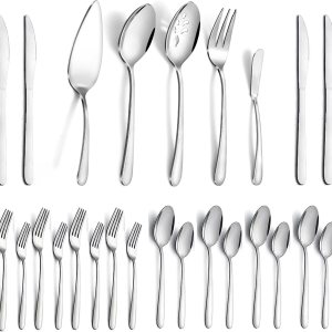 APEO Juego de cubiertos de acero inoxidable de 25 piezas para 4 personas con utensilios para servir, juegos de cubiertos pulidos de alta calidad, APEO Juego de cubiertos de acero inoxidable de 25 piezas para 4 personas con utensilios para servir, juegos de cubiertos pulidos de alta calidad,