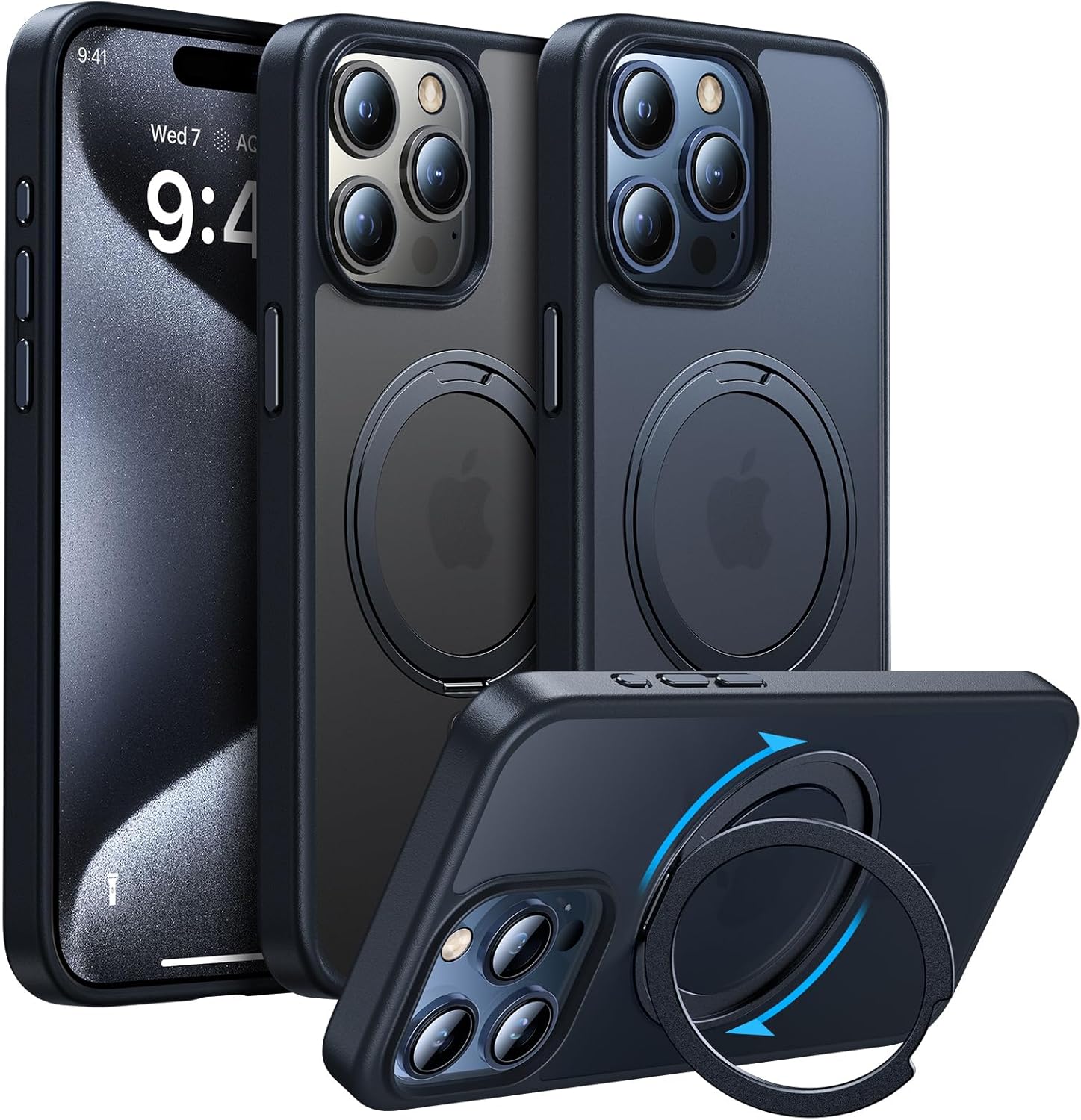 Danmus Funda para iPhone 15 Pro con soporte de anillo de 360 compatible con MagSafe protección militar contra caídas, funda magnética a prueba de