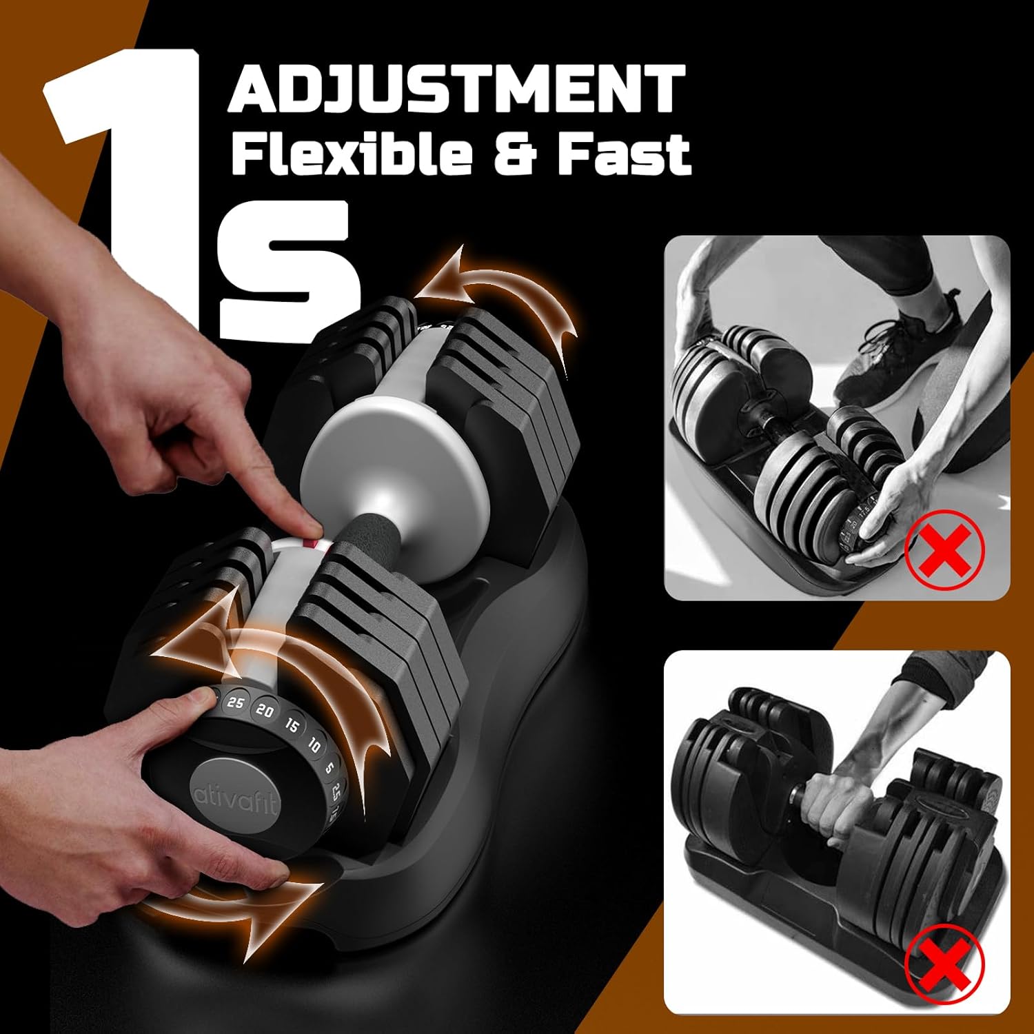 ATIVAFIT Adjustable Dumbbell Set, 55LB Dumbbell Weights Set, 10 in 1 Free Weights Fast Adjusted by One Hand, Dumbbells with Safety Lock, Anti-Slip - Imagen 5