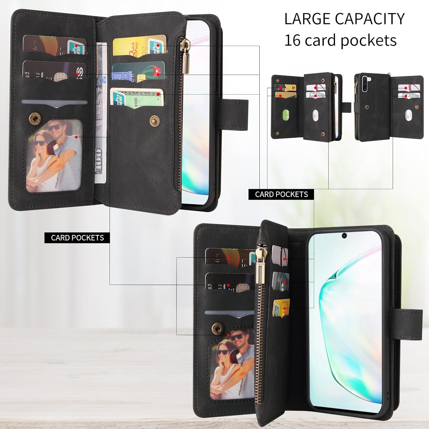 Asuwish Funda de teléfono para Samsung Galaxy Note 10 5G con protector de pantalla de vidrio templado y correa para la muñeca, soporte para tarjeta