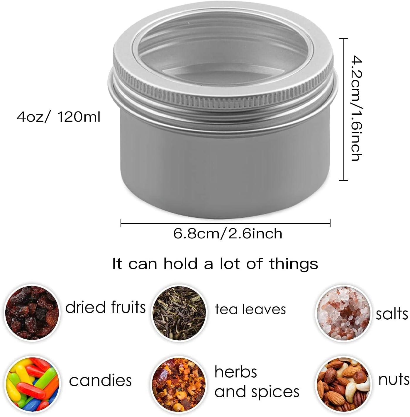 Lainrrew Paquete de 15 latas redondas de metal de 4 onzas, latas de aluminio pequeñas de metal para alimentos, recipientes de almacenamiento con