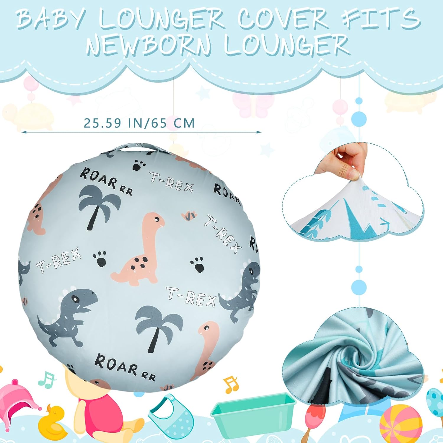 4 piezas de dinosaurio recién nacido, funda extraíble para tumbona de bebé, funda cómoda y transpirable para tumbona de recién nacido (almohada de