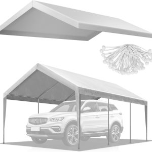 VIVOHOME Cubierta de repuesto para toldo de garaje de 12 x 20 pies, lona impermeable y protegida contra rayos UV de 6.53 onzas con 48 hebillas VIVOHOME Cubierta de repuesto para toldo de garaje de 12 x 20 pies, lona impermeable y protegida contra rayos UV de 6.53 onzas con 48 hebillas