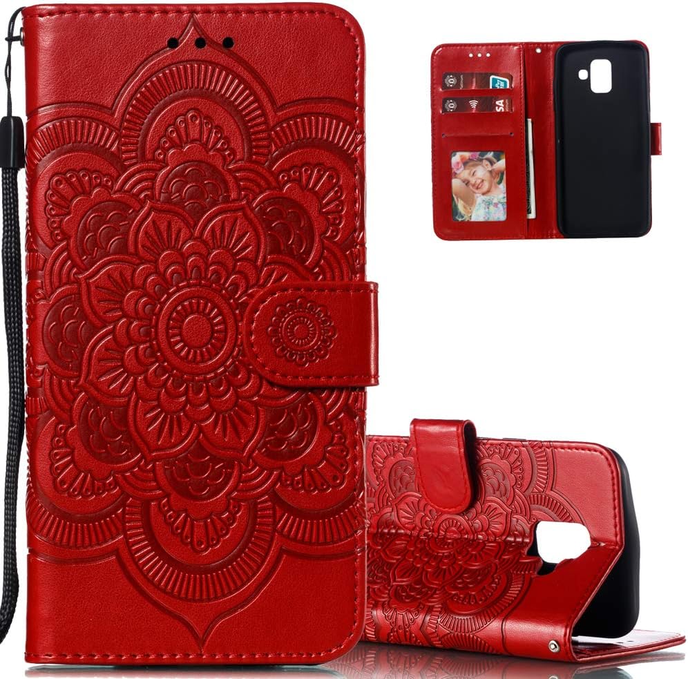 LEECOCO – Funda para Samsung A6 2018 con diseño de mandala en relieve de lujo de piel sintética con tapa para cuaderno, cartera con soporte
